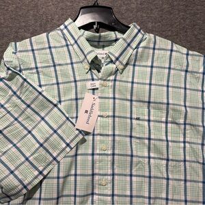 Saddlebred shirt mens 4X green blue plaid button up lightweight short sleeve NWT